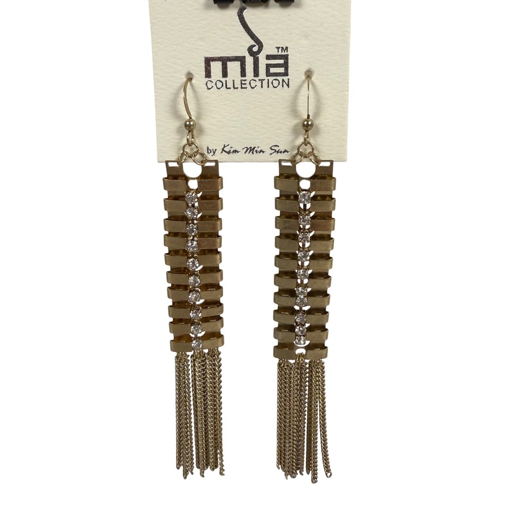 NEW Mia Collection Gold Tone Chain Tassel Dangle Earrings By Kim Min‎ Sun